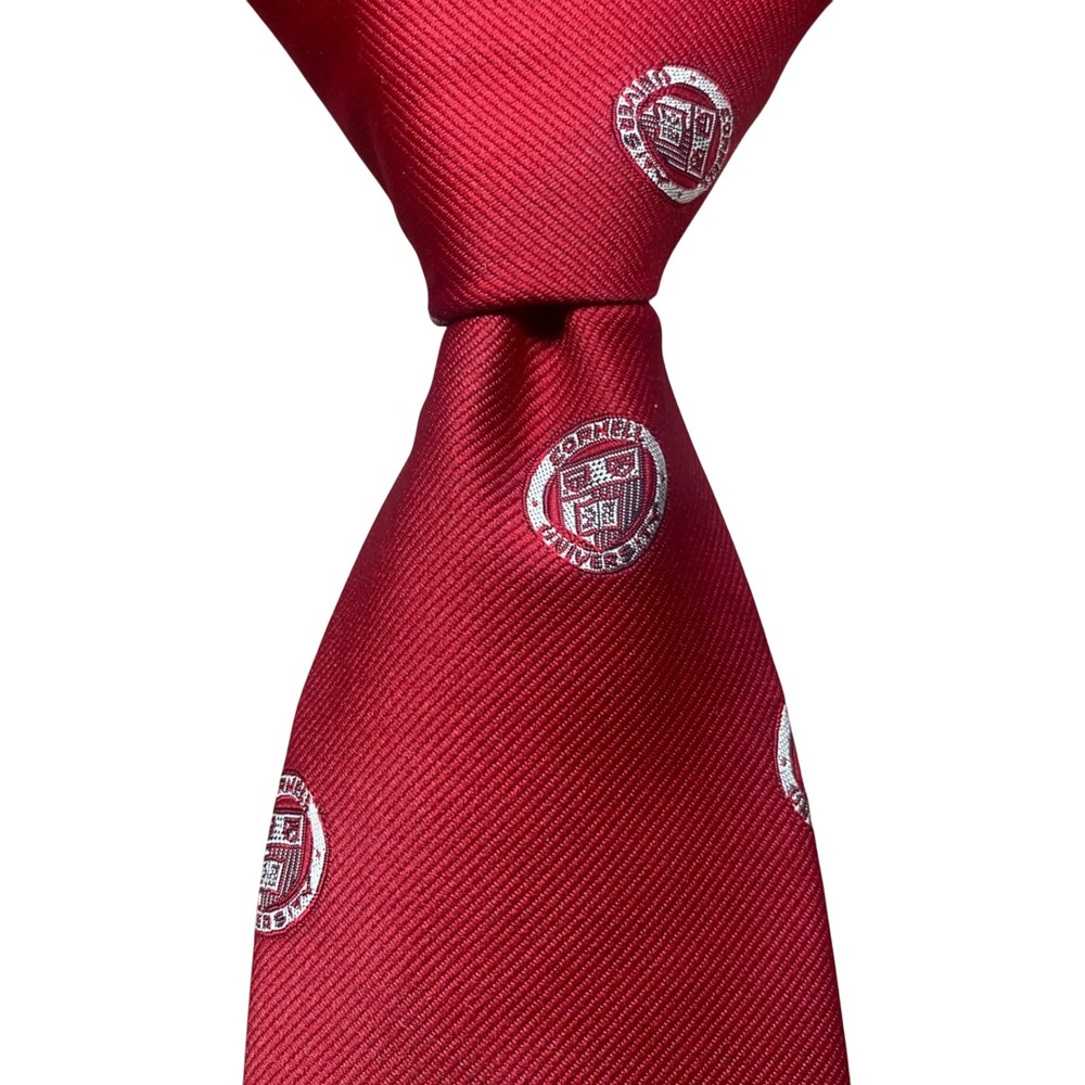 Vintage 80s Cornell University WM Chelsea Crest Repp Tie Mens Red USA Ivy Preppy